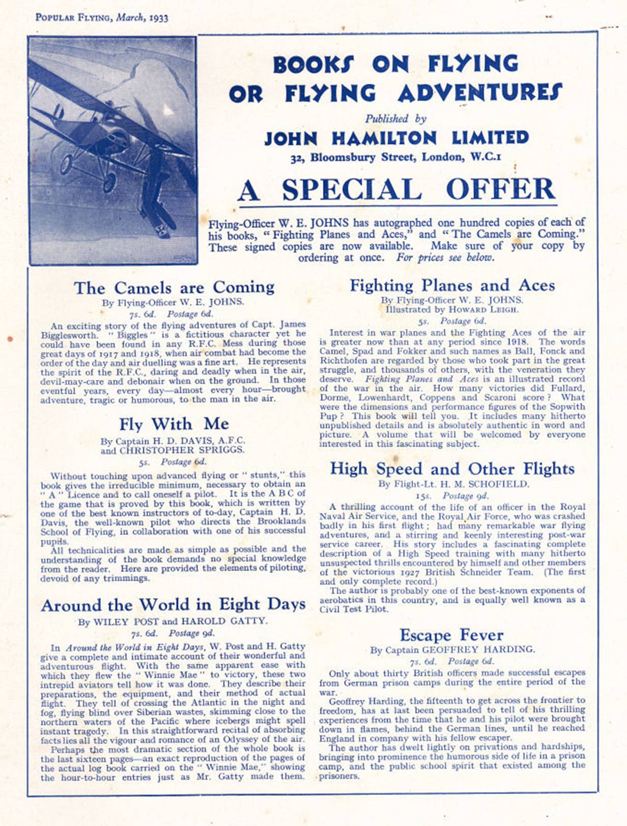 Signed Camels Advert March 1933